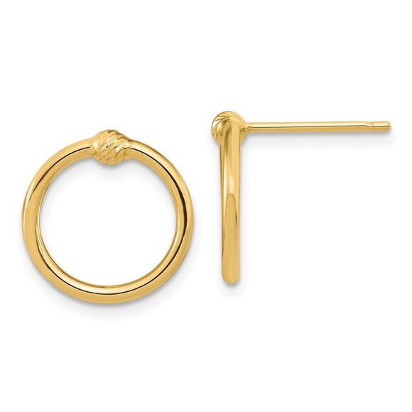 Kazi Luxury 14k Yellow Gold Polished & D/C Circle Post Earrings